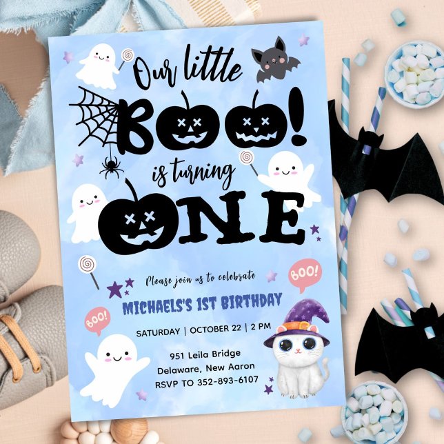 Little Boo Is Turning ONE | Halloween 1st Birthday Invitation (Creator Uploaded)