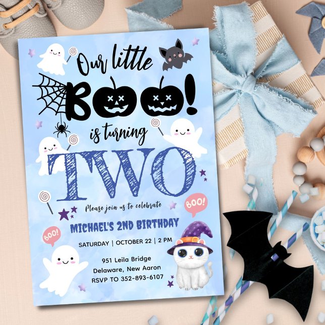 Little Boo Is Turning TWO | Boy Halloween Birthday Invitation (Creator Uploaded)