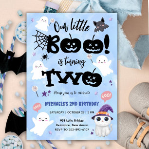 Little Boo Is Turning TWO   Halloween 2nd Birthday Invitation
