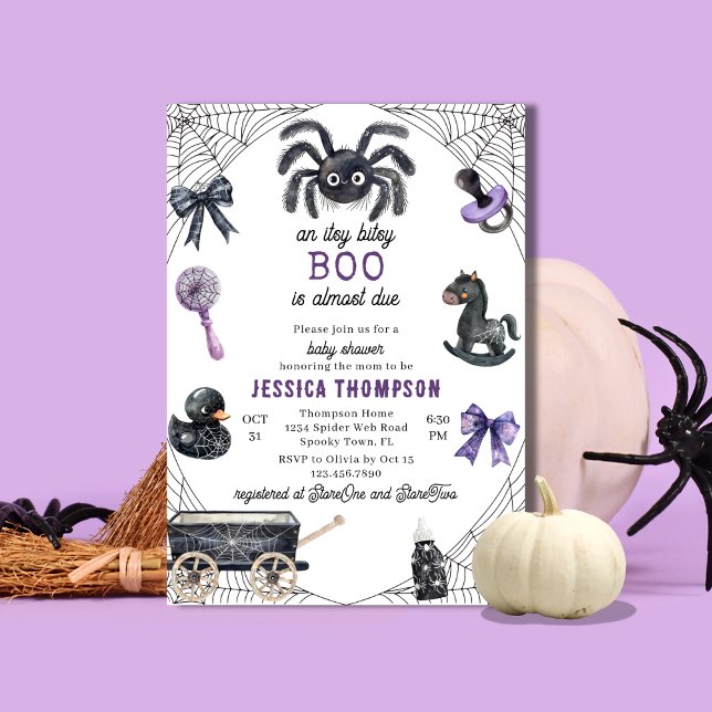 Little Boo Itsy Bitsy Spider Halloween Baby Shower Invitation (Creator Uploaded)