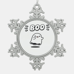 Little Boo Minimal Style Snowflake Pewter Christmas Ornament