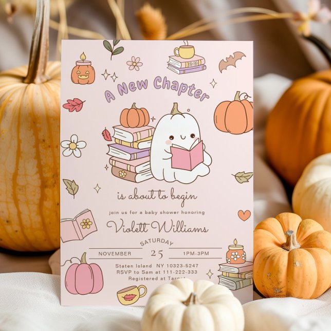 Little Boo New Chapter Pink Fall Baby Shower Invitation (Creator Uploaded)
