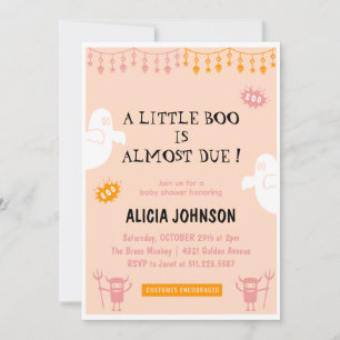 Little boo Orange Halloween baby shower Invitation