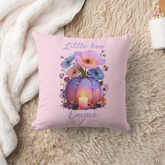Little Boo Personalised Girl Halloween T-Shirt Cushion (Blanket)