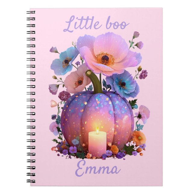 Little Boo Personalised Girl Halloween T-Shirt Notebook (Front)