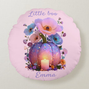 Little Boo Personalised Girl Halloween T-Shirt Round Cushion