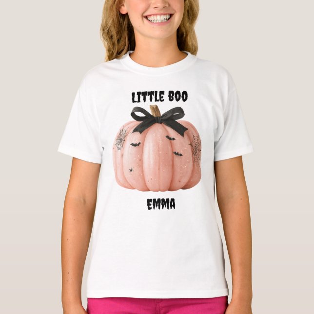 Little Boo Personalised Halloween Pumpkin T-Shirt (Front)