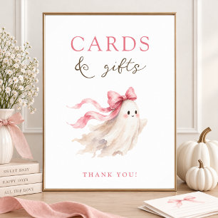  Little Boo Pink Bow Baby Shower Cards Gifts Sign