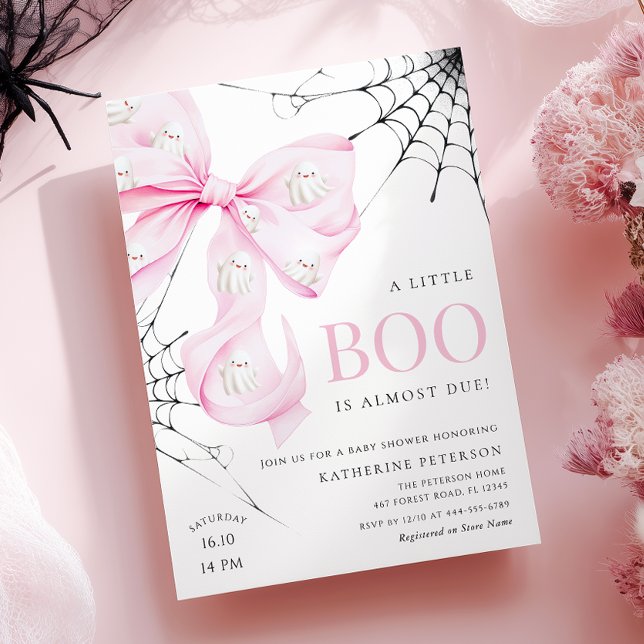 Little Boo PINK Bow Baby Shower Invitation (Creator Uploaded)