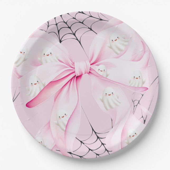 Little Boo PINK Bow Baby Shower Paper Plate (Front)