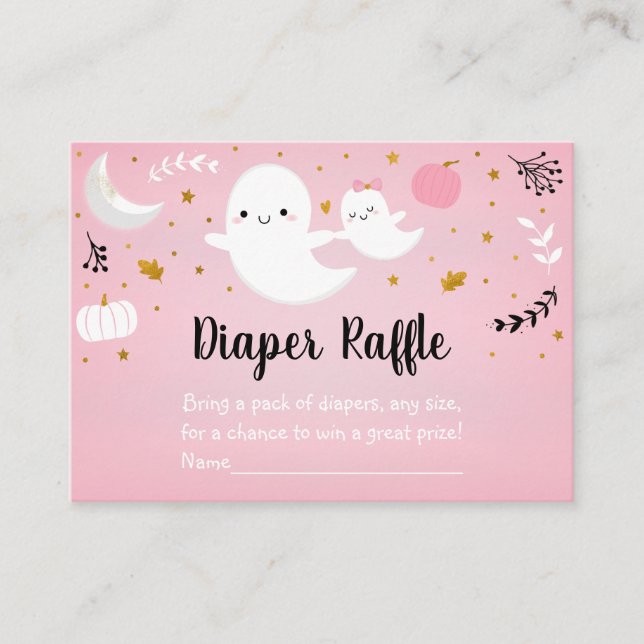 Little Boo Pink Ghost Baby Shower Diaper Raffle Enclosure Card (Front)