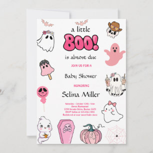 Little Boo Pink Ghost Halloween Baby Shower Invitation