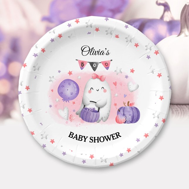 Little Boo Pink Girl Halloween Baby Shower Paper Plate (Little Boo Pink Girl Halloween Baby Shower Paper Plates)