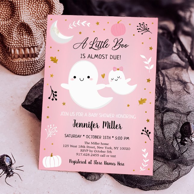 Little Boo Pink Gold Ghost Pumpkin Baby Shower Invitation (Creator Uploaded)