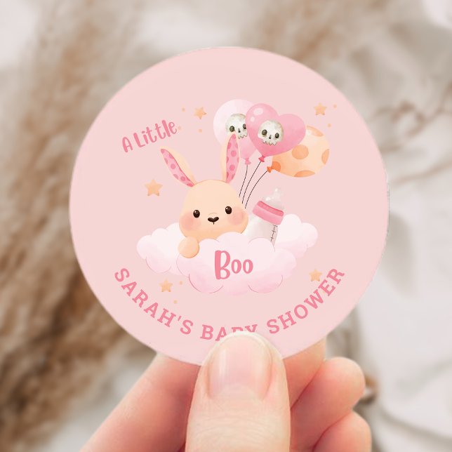 Little Boo Pink Halloween Baby Shower Classic Round Sticker (Little Boo Pink Halloween Baby Shower Classic Round Sticker)
