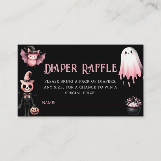 Little Boo Pink Halloween Baby Shower Diaper Raffl Enclosure Card (Front)