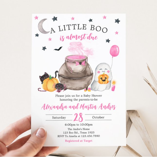 Little Boo Pink Halloween Baby Shower Invitation (Pink Little Boo Halloween Baby Shower Invitation)