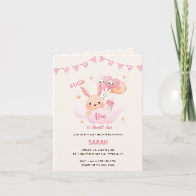 Little Boo Pink Halloween Baby Shower Invitations  (Front)