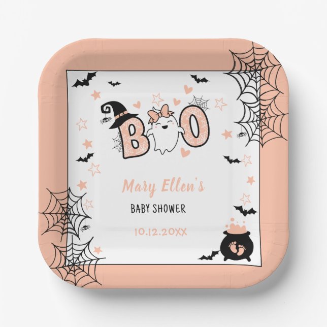LITTLE BOO PINK HALLOWEEN BABY SHOWER PAPER PLATE (Front)
