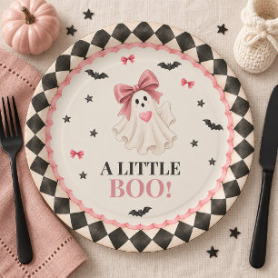 Little Boo Pink Halloween Baby Shower Paper Plate