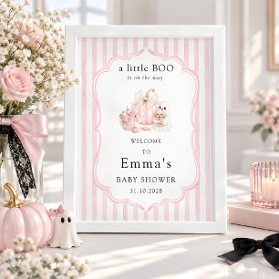 Little Boo Pink Halloween Baby Shower Welcome Poster