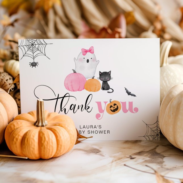 Little Boo pink spooky baby shower thank you card (Creator Uploaded)