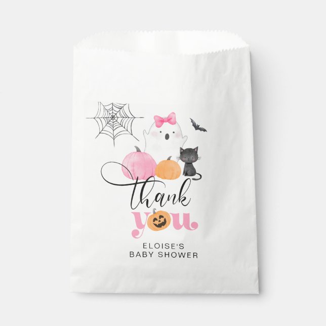 Little Boo pink spooky baby shower thank you Favour Bag (Front)