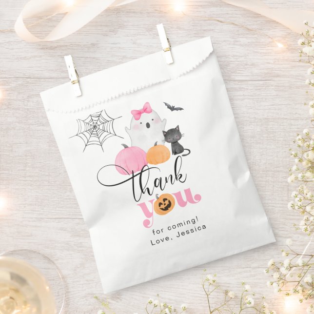 Little Boo pink Spooky birthday thank you Favour Bag (Clipped)