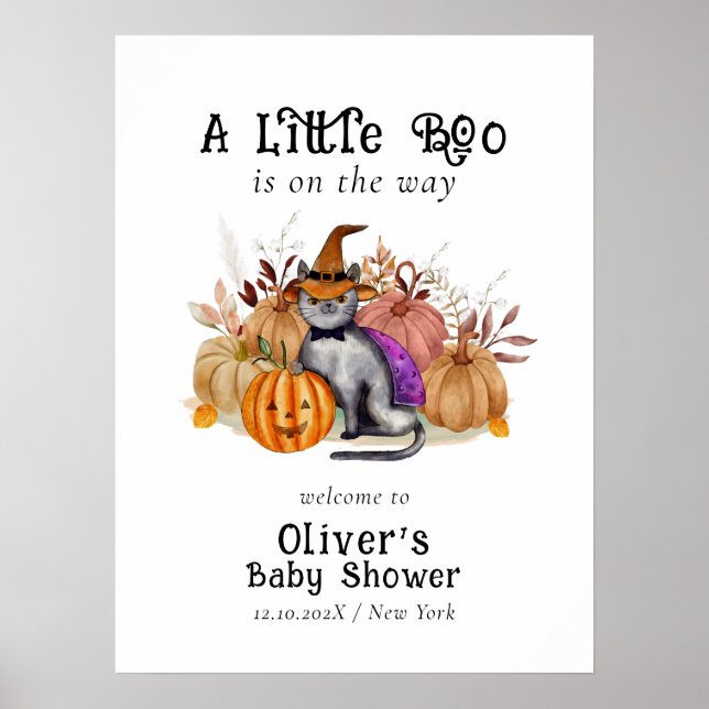 Little Boo Poem Cat Baby Shower Welcome Poster (Front)