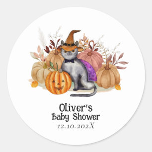 Little Boo Poem Cat In Witch Hat Baby Shower  Classic Round Sticker