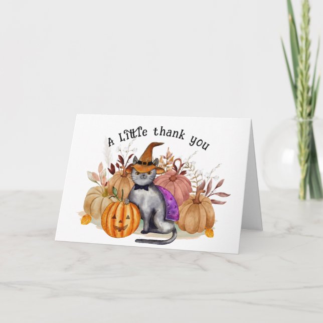 Little Boo Poem Cat in Witch Hat Baby Shower Thank You Card (Front)