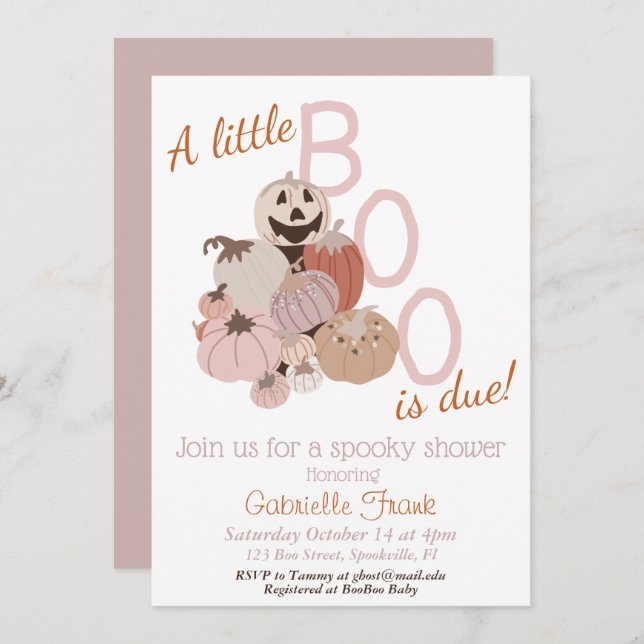 Little Boo Pumpkin Girl Baby Shower Invitation (Front/Back)