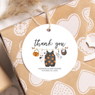 Little Boo Pumpkin Halloween Baby Shower Round Favour Tags