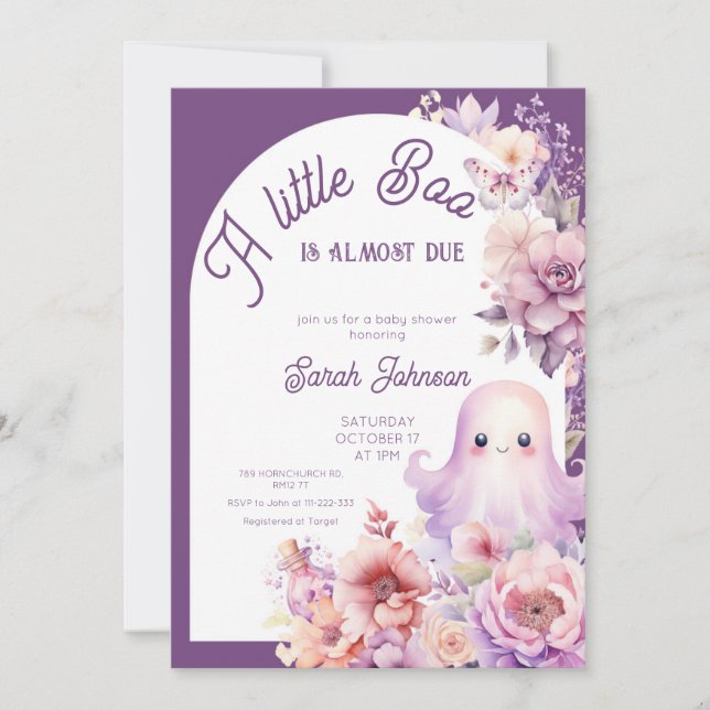 Little Boo Purple Halloween Baby Girl Shower Invitation (Front)