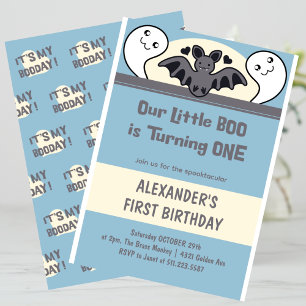 Little boo Turning one Cute Halloween 1st birthday Invitation
