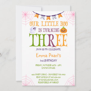 Little Boo Turning three Halloween 3rd Birthday Invitation