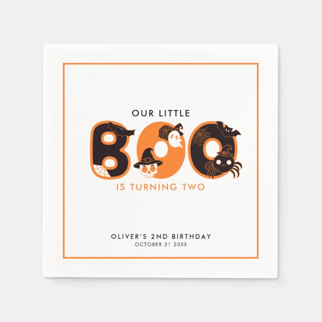 Little Boo Turning Two Border Halloween birthday  Napkin (Front)
