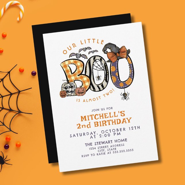 Little Boo Turning Two Halloween 2nd Birthday Invitation (Creator Uploaded)