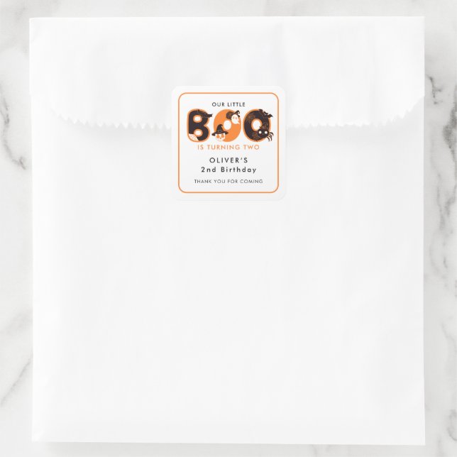 Little Boo Turning Two Halloween birthday Thanks Square Sticker (Bag)
