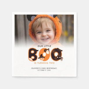Little Boo Turning Two Photo Halloween birthday Napkin