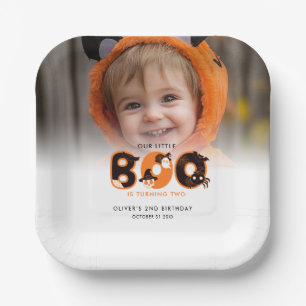 Little Boo Turning Two Photo Halloween birthday  Paper Plate