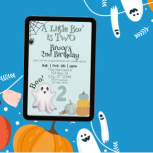 Little Boo Two, Blue 2nd Ghost Birthday Invitation