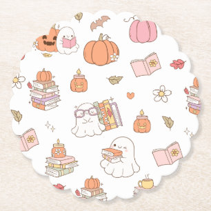 Little Boo White Whimsical Books Baby Shower Paper Coaster