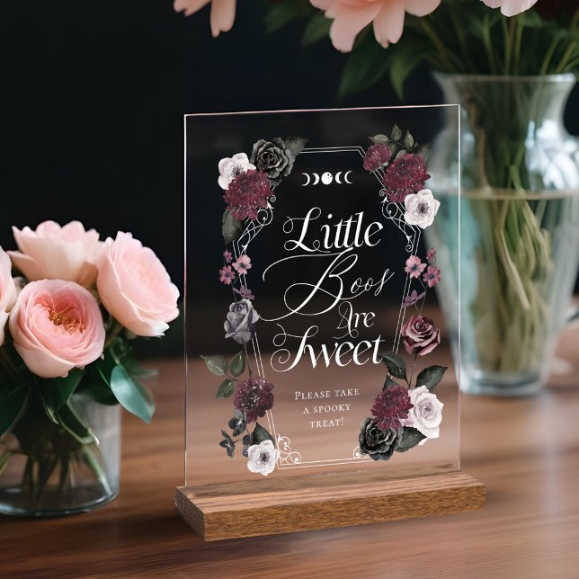 Little Boos Are Sweet Spooky Gothic Florals Shower Acrylic Sign (Little Boos Are Sweet Spooky Gothic Florals Showe)