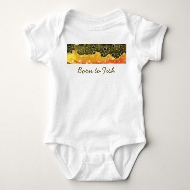 Little "Born to Fish" Brook Trout Fly Fisherman Baby Bodysuit (Front)