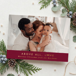 Little Bow Above All Love Christmas Photo Foil Holiday Card