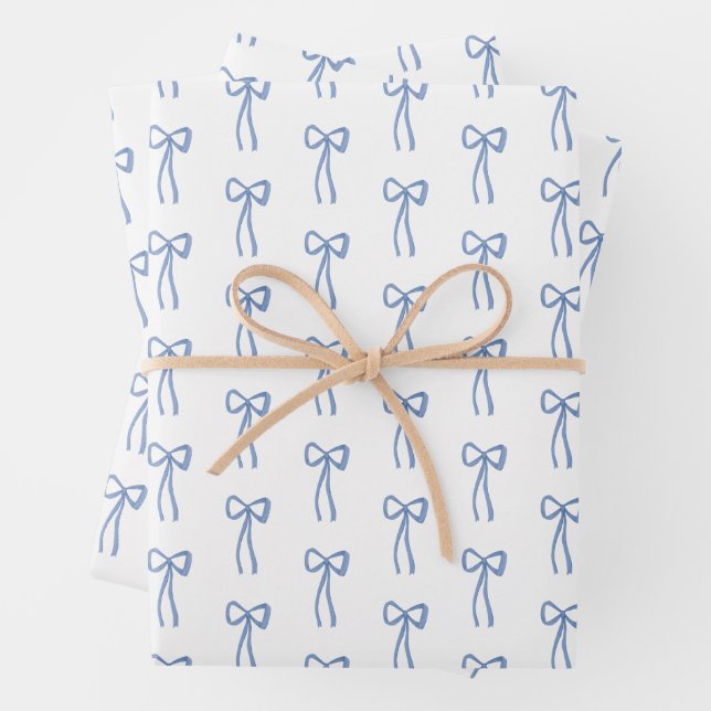 Little Bow Blue Coquette Shower Gift Wrap (In situ)