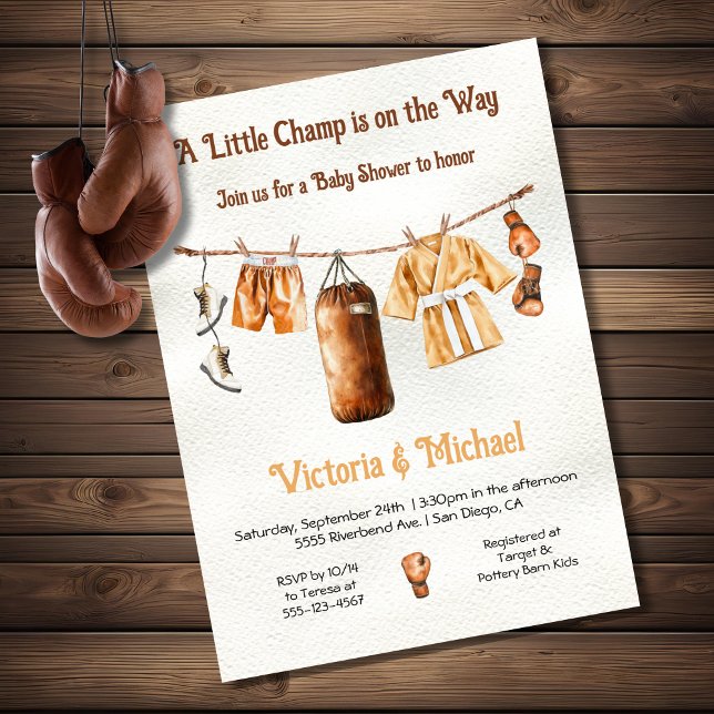 Little Boxing Champ Baby Shower Clothesline Invitation (Creator Uploaded)