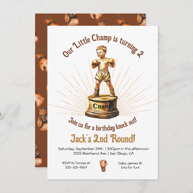 Little Boxing Champ Statue Birthday Invitation (Front/Back)