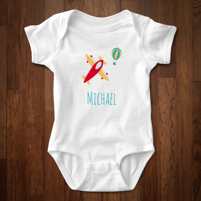 Little Boy Aeroplane and Balloon with First Name Baby Bodysuit (Creator Uploaded)